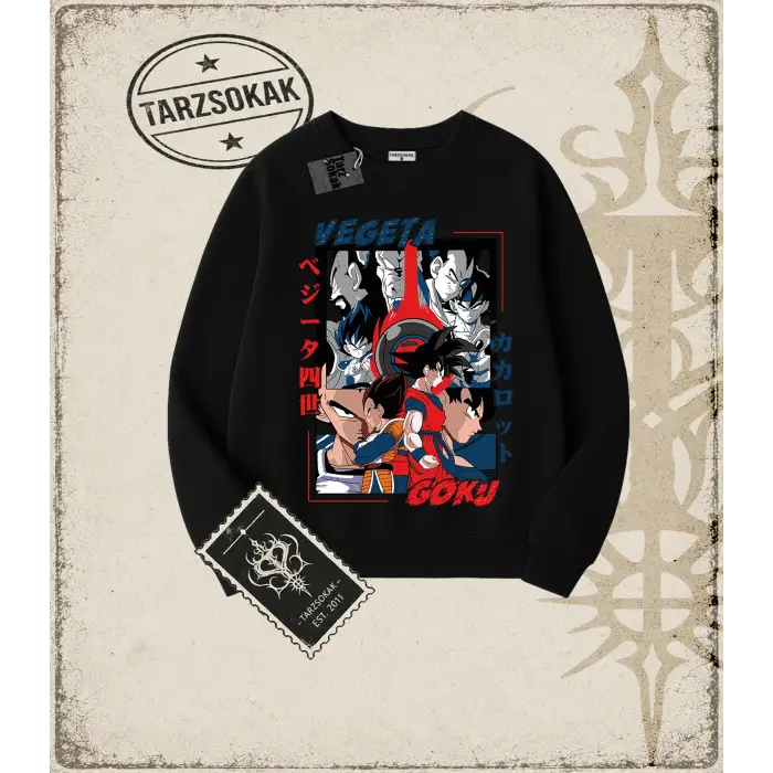 Dragon Ball Anime Baskılı Oversize Unisex Bisiklet Yaka Sweatshirt