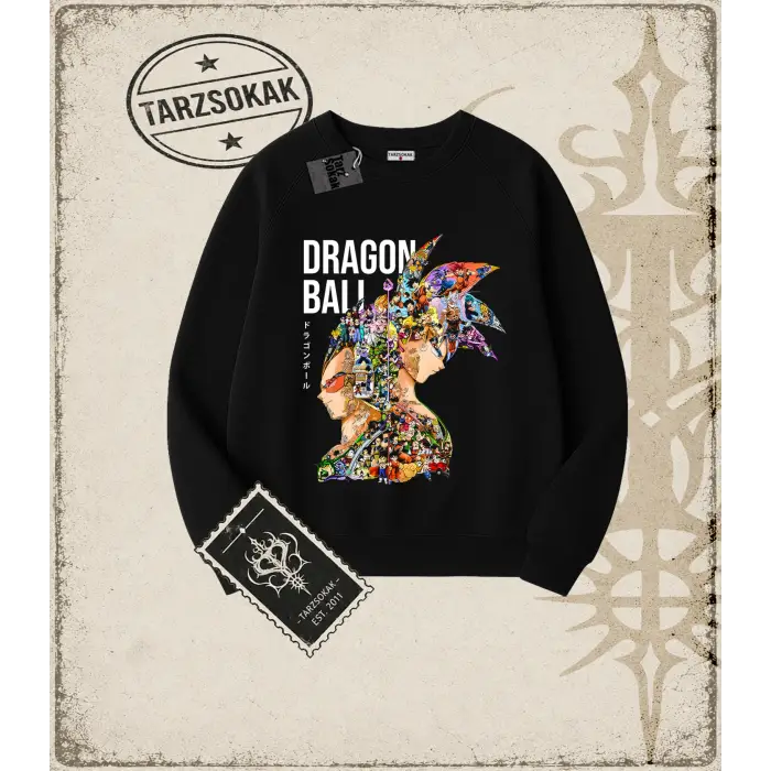 Dragon Ball Anime Baskılı Oversize Unisex Bisiklet Yaka Sweatshirt