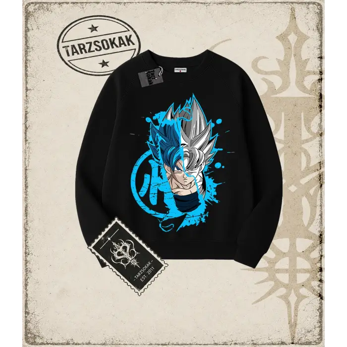 Dragon Ball Anime Baskılı Oversize Unisex Bisiklet Yaka Sweatshirt