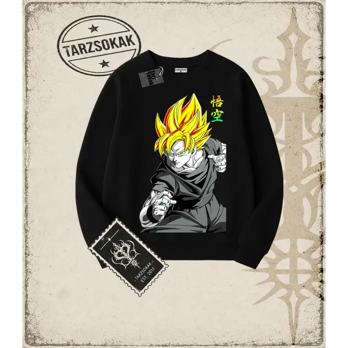 Dragon Ball Anime Baskılı Oversize Unisex Bisiklet Yaka Sweatshirt