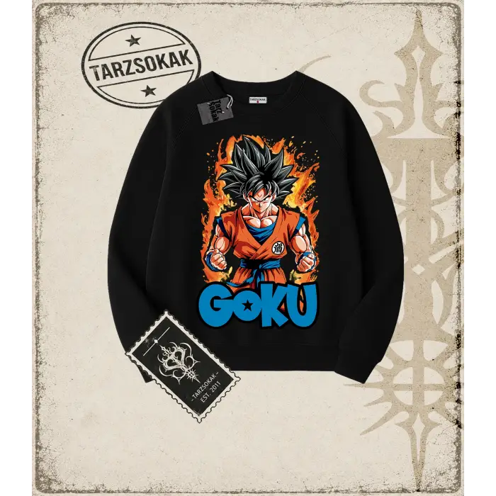 Dragon Ball Anime Baskılı Oversize Unisex Bisiklet Yaka Sweatshirt