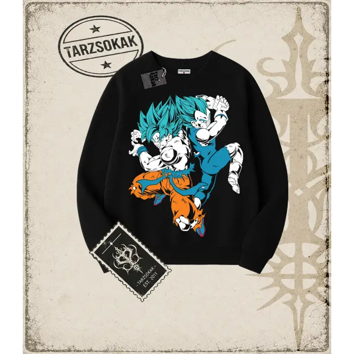 Dragon Ball Anime Baskılı Oversize Unisex Bisiklet Yaka Sweatshirt