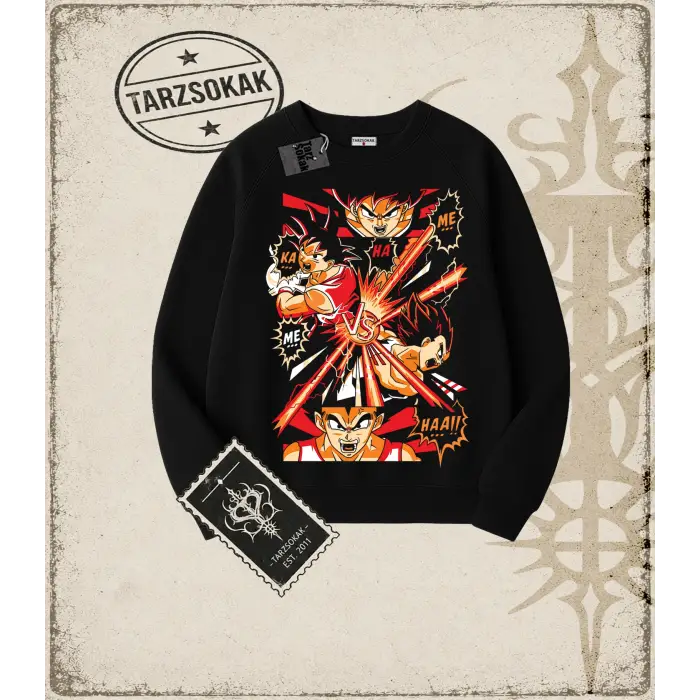 Dragon Ball Anime Baskılı Oversize Unisex Bisiklet Yaka Sweatshirt
