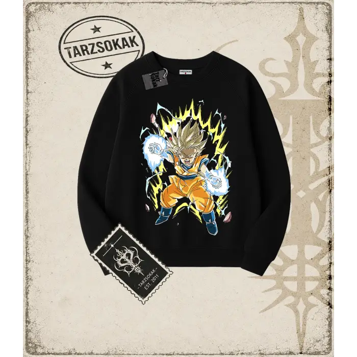 Dragon Ball Anime Baskılı Oversize Unisex Bisiklet Yaka Sweatshirt