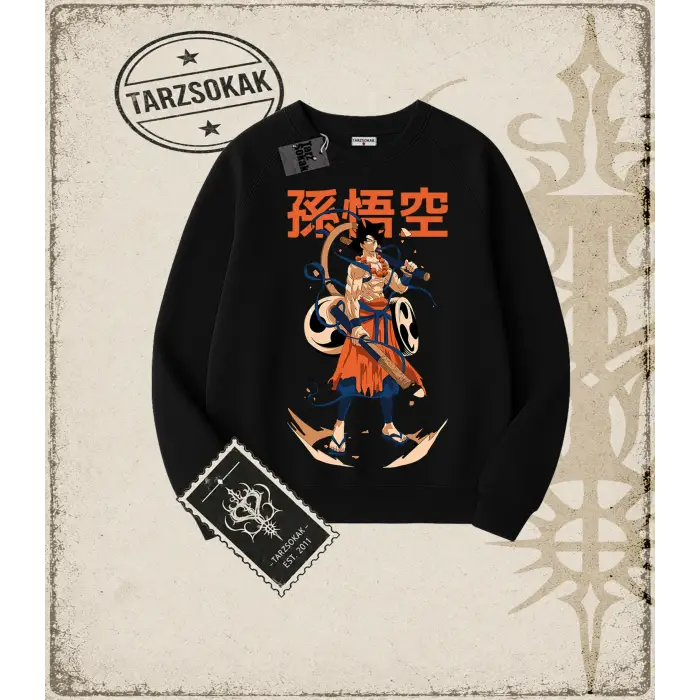 Dragon Ball Anime Baskılı Oversize Unisex Bisiklet Yaka Sweatshirt