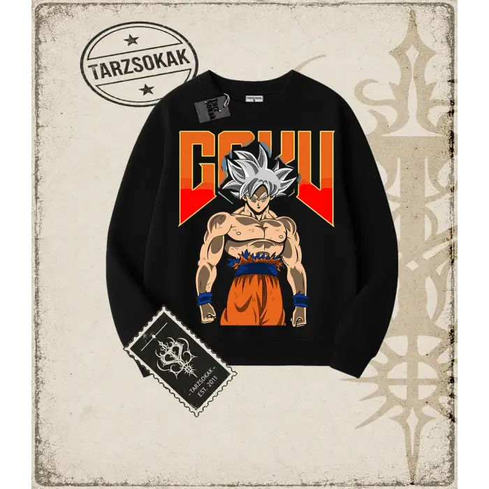 Dragon Ball Anime Baskılı Oversize Unisex Bisiklet Yaka Sweatshirt