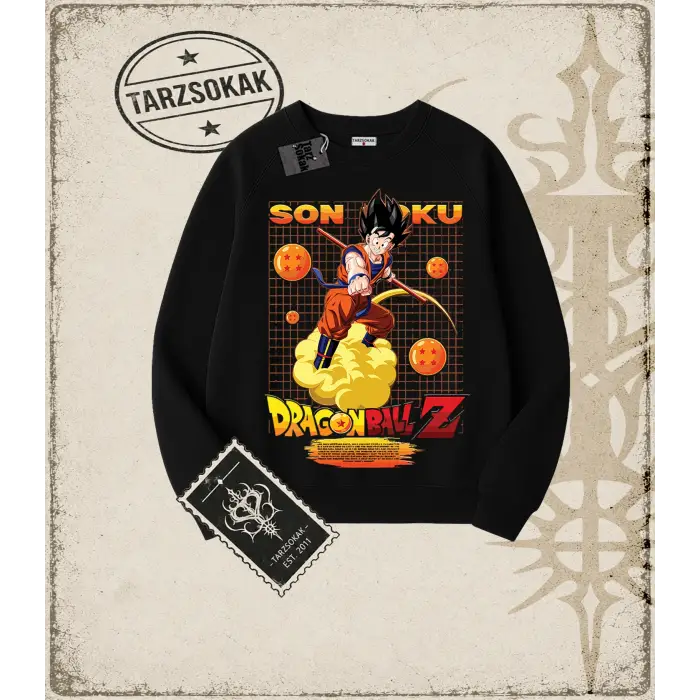 Dragon Ball Anime Baskılı Oversize Unisex Bisiklet Yaka Sweatshirt