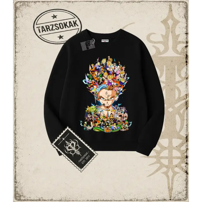Dragon Ball Anime Baskılı Oversize Unisex Bisiklet Yaka Sweatshirt