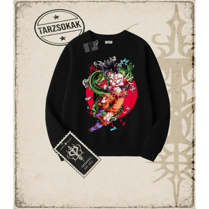 Dragon Ball Anime Baskılı Oversize Unisex Bisiklet Yaka Sweatshirt