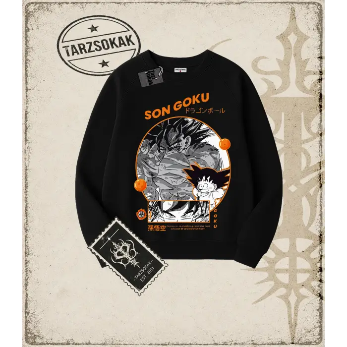 Dragon Ball Anime Baskılı Oversize Unisex Bisiklet Yaka Sweatshirt