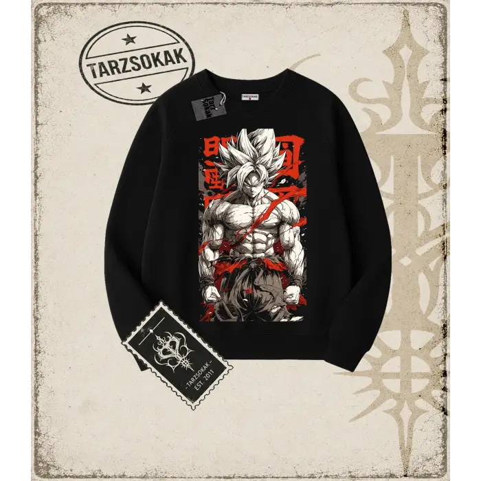 Dragon Ball Anime Baskılı Oversize Unisex Bisiklet Yaka Sweatshirt