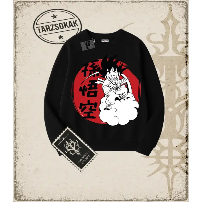 Dragon Ball Anime Baskılı Oversize Unisex Bisiklet Yaka Sweatshirt