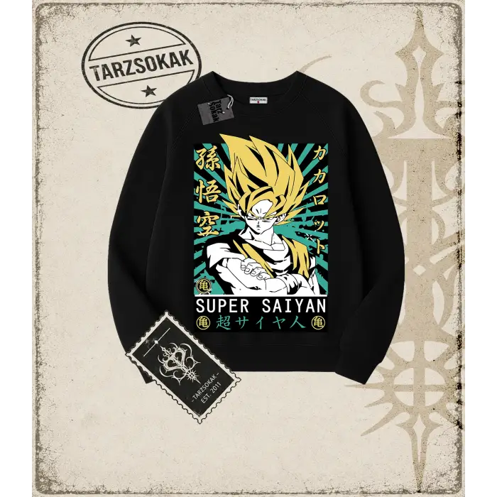 Dragon Ball Anime Baskılı Oversize Unisex Bisiklet Yaka Sweatshirt