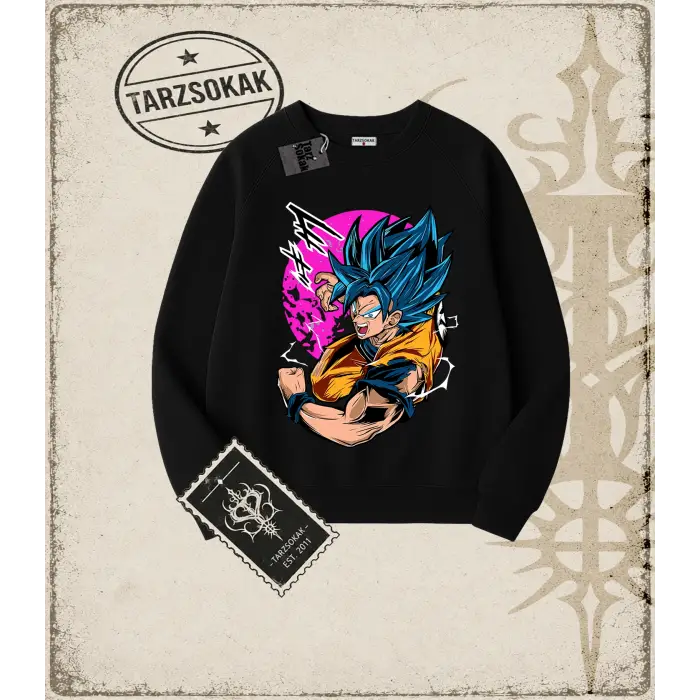 Dragon Ball Anime Baskılı Oversize Unisex Bisiklet Yaka Sweatshirt