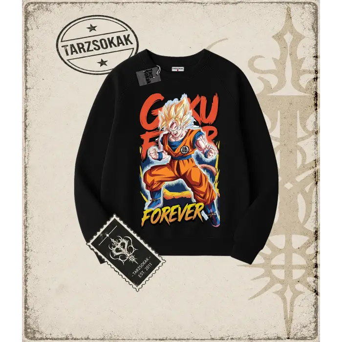 Dragon Ball Anime Baskılı Oversize Unisex Bisiklet Yaka Sweatshirt