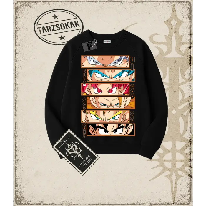Dragon Ball Anime Baskılı Oversize Unisex Bisiklet Yaka Sweatshirt