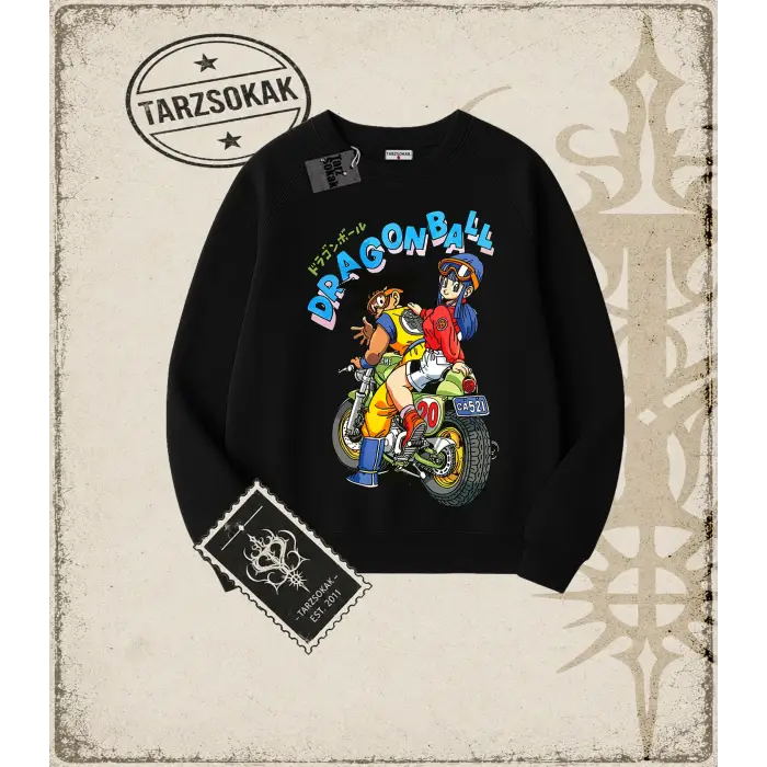 Dragon Ball Anime Baskılı Oversize Unisex Bisiklet Yaka Sweatshirt