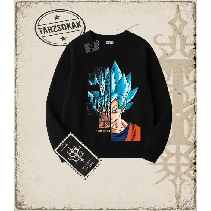 Dragon Ball Anime Baskılı Oversize Unisex Bisiklet Yaka Sweatshirt