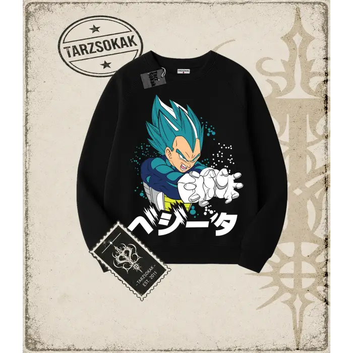 Dragon Ball Anime Baskılı Oversize Unisex Bisiklet Yaka Sweatshirt