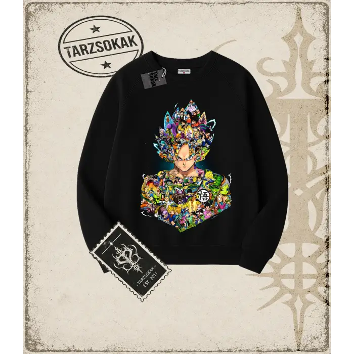 Dragon Ball Anime Baskılı Oversize Unisex Bisiklet Yaka Sweatshirt