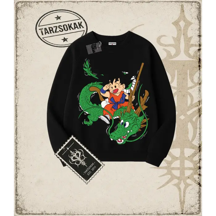 Dragon Ball Anime Baskılı Oversize Unisex Bisiklet Yaka Sweatshirt