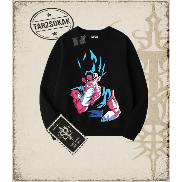 Dragon Ball Anime Baskılı Oversize Unisex Bisiklet Yaka Sweatshirt