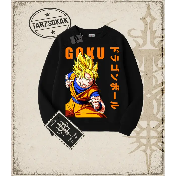 Dragon Ball Anime Baskılı Oversize Unisex Bisiklet Yaka Sweatshirt