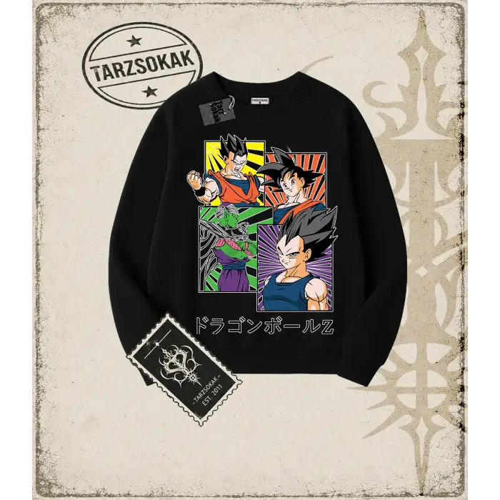 Dragon Ball Anime Baskılı Oversize Unisex Bisiklet Yaka Sweatshirt