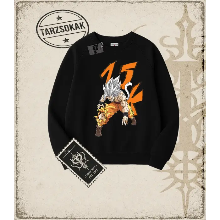 Dragon Ball Anime Baskılı Oversize Unisex Bisiklet Yaka Sweatshirt