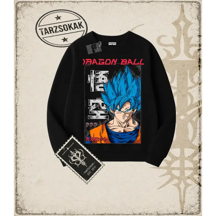 Dragon Ball Anime Baskılı Oversize Unisex Bisiklet Yaka Sweatshirt