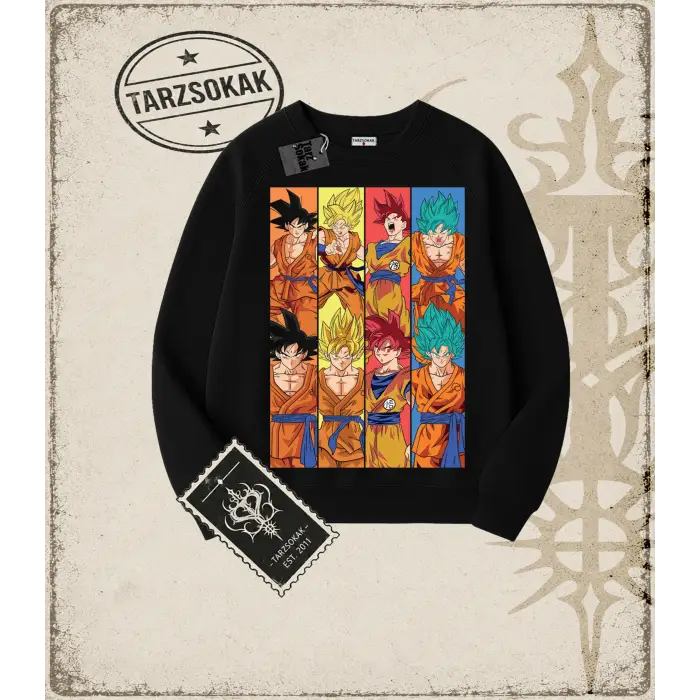 Dragon Ball Anime Baskılı Oversize Unisex Bisiklet Yaka Sweatshirt
