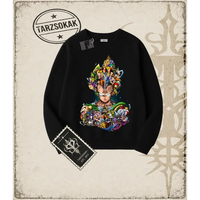 Dragon Ball Anime Baskılı Oversize Unisex Bisiklet Yaka Sweatshirt