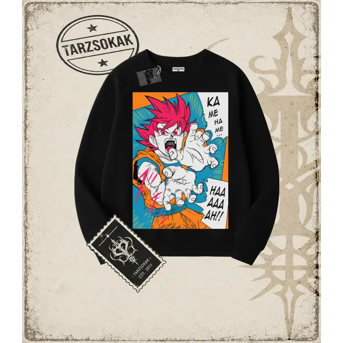 Dragon Ball Anime Baskılı Oversize Unisex Bisiklet Yaka Sweatshirt