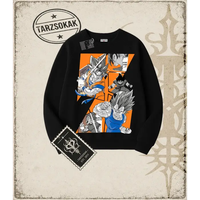 Dragon Ball Anime Baskılı Oversize Unisex Bisiklet Yaka Sweatshirt