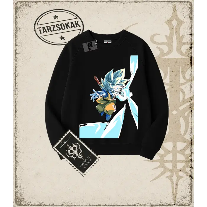 Dragon Ball Anime Baskılı Oversize Unisex Bisiklet Yaka Sweatshirt