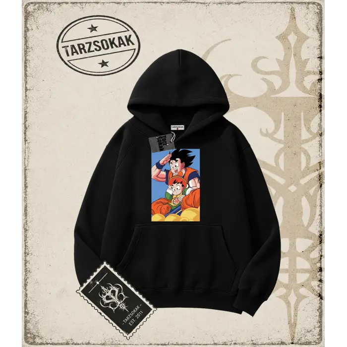 Dragon Ball Anime Baskılı Oversize Unisex Kapşonlu Sweatshirt