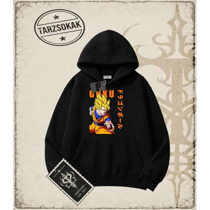 Dragon Ball Anime Baskılı Oversize Unisex Kapşonlu Sweatshirt