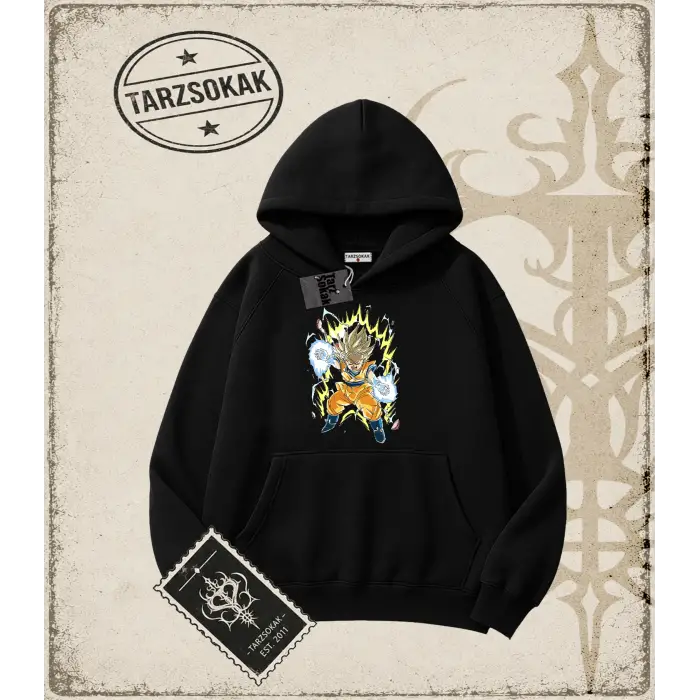 Dragon Ball Anime Baskılı Oversize Unisex Kapşonlu Sweatshirt