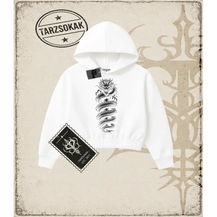 Dragon   Kadın Crop Kapşonlu Sweatshirt
