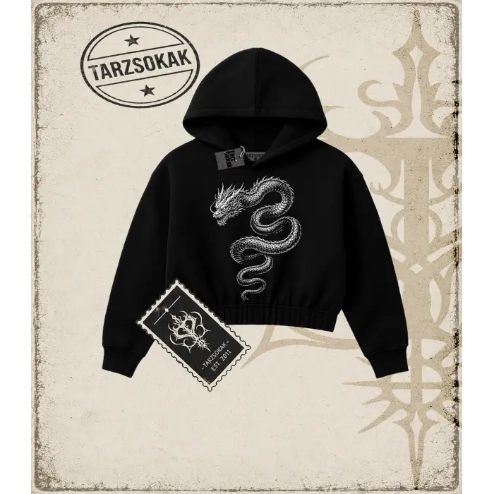 Dragon   Kadın Crop Kapşonlu Sweatshirt
