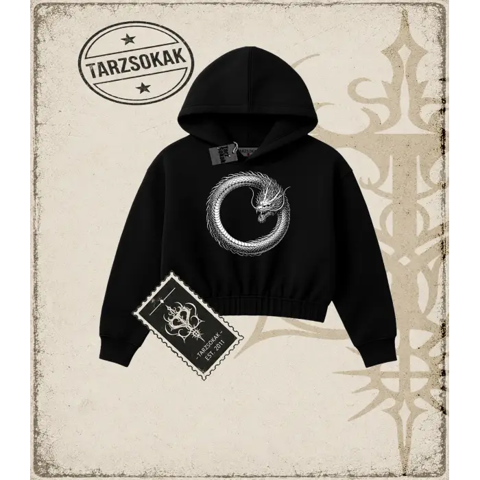 Dragon   Kadın Crop Kapşonlu Sweatshirt