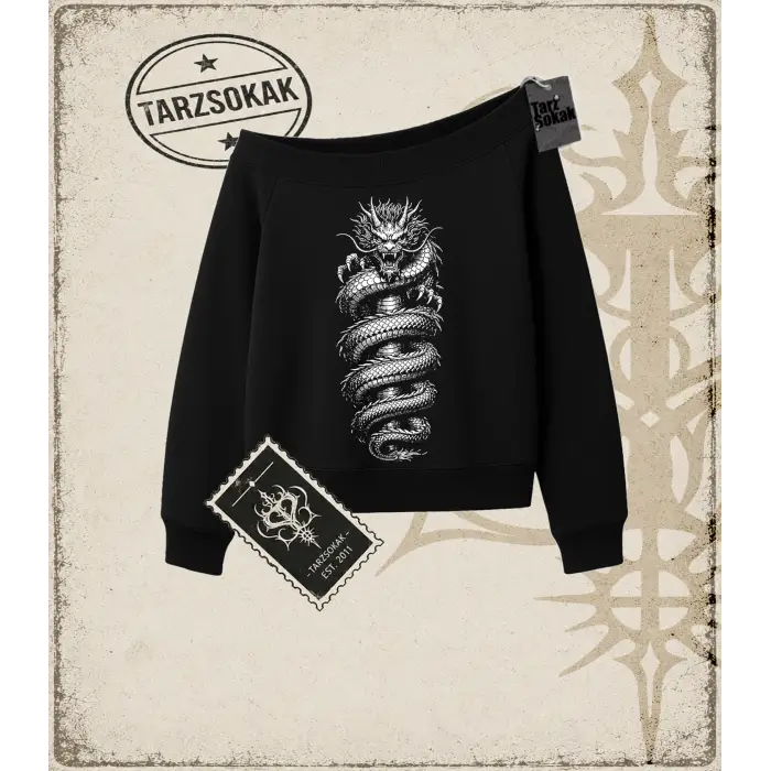 Dragon   Kadın Kayık Yaka Sweatshirt