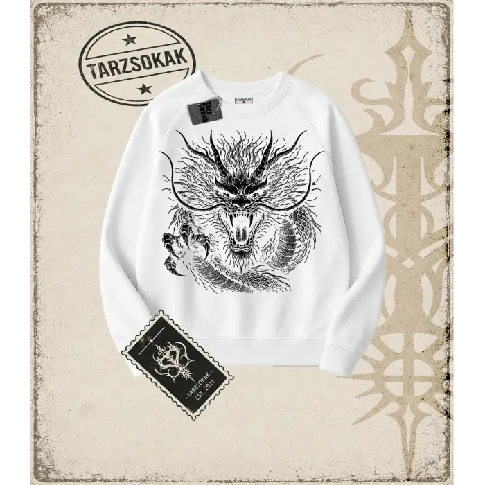 Dragon   Oversize Unisex Bisiklet Yaka Sweatshirt