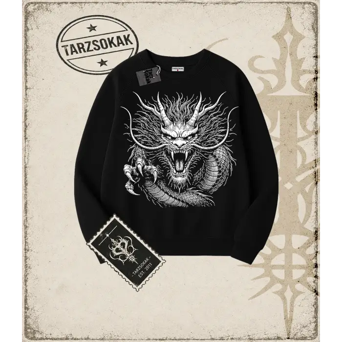 Dragon   Oversize Unisex Bisiklet Yaka Sweatshirt