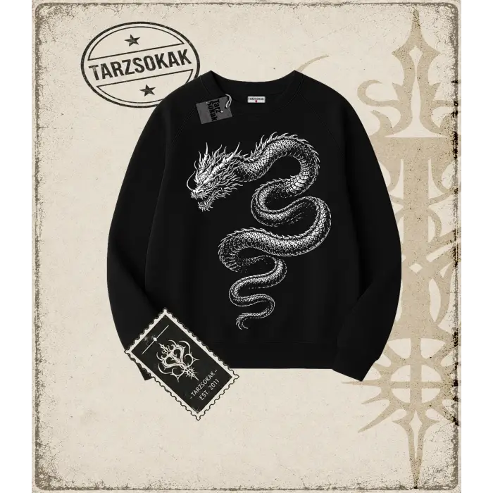 Dragon   Oversize Unisex Bisiklet Yaka Sweatshirt