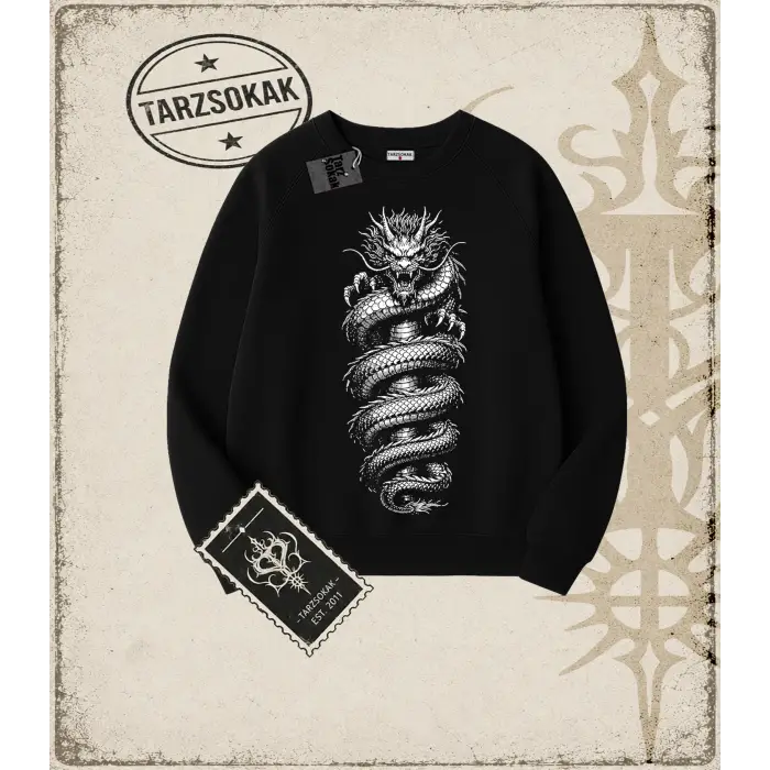 Dragon   Oversize Unisex Bisiklet Yaka Sweatshirt