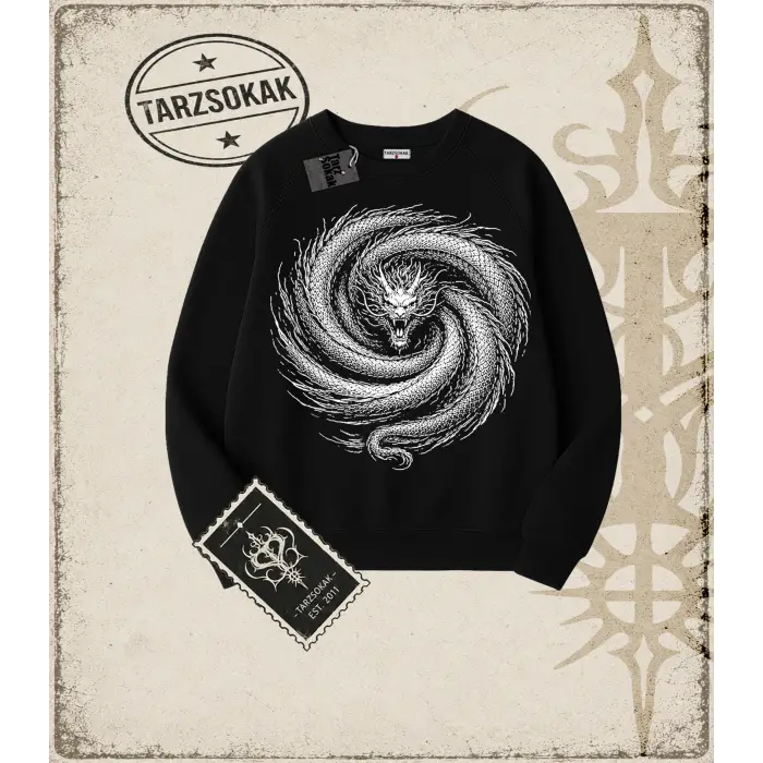Dragon Oversize Unisex Bisiklet Yaka Sweatshirt