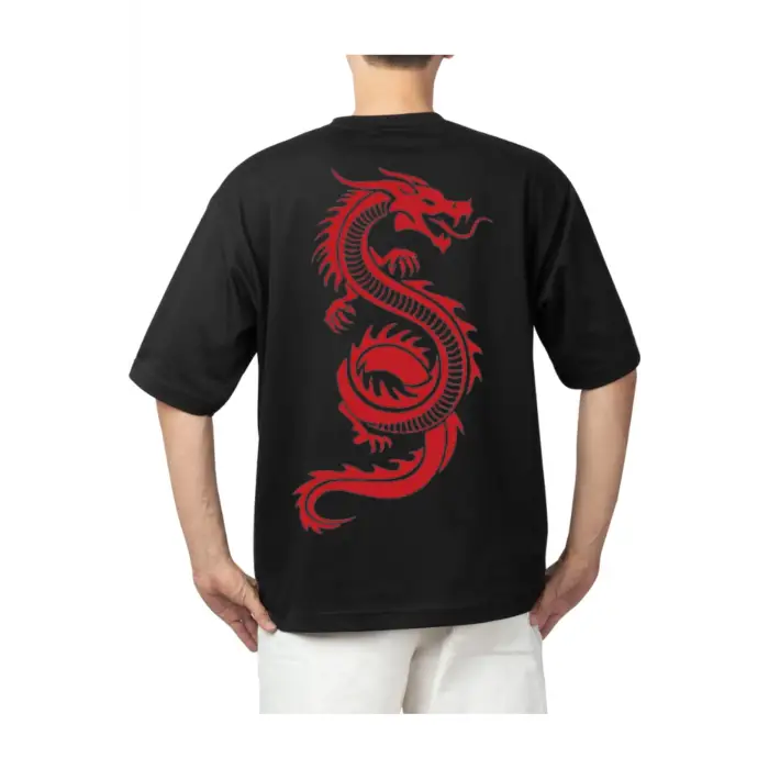 dragon sırt baskılı oversize t-shirt