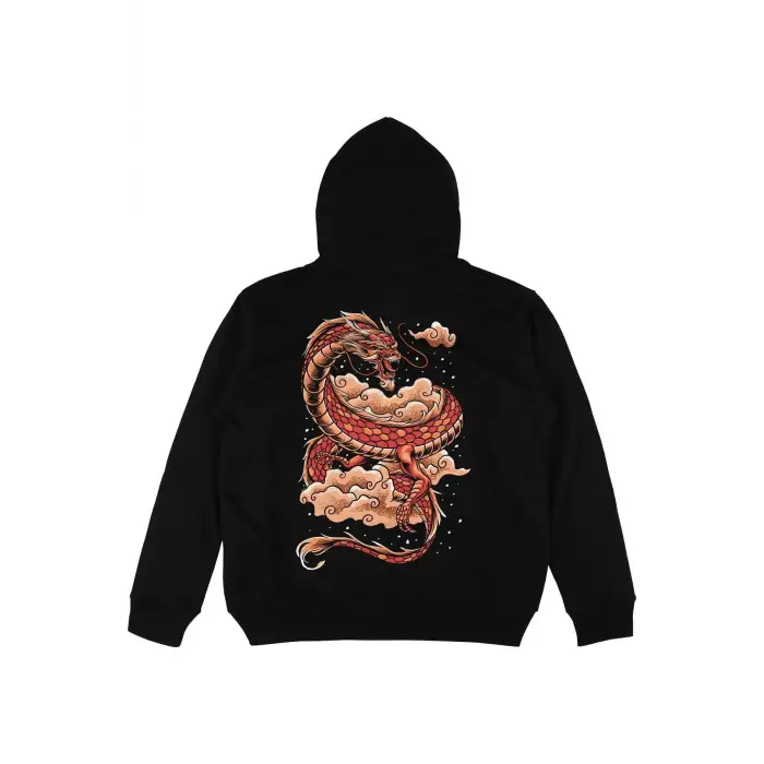 Dragon v2 Siyah Oversize Unisex Kapüşonlu Sweatshirt Hoodie