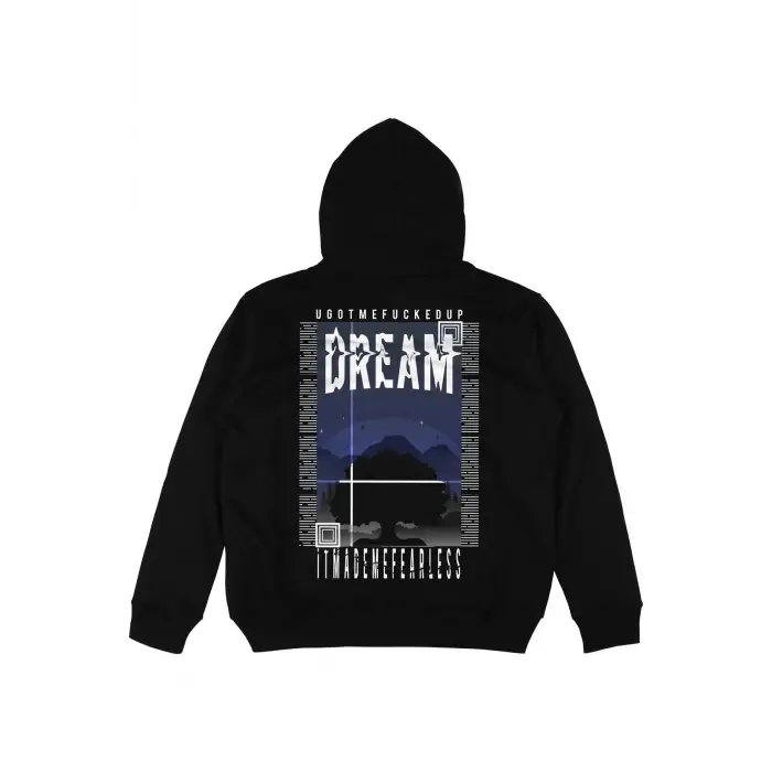 Dream Siyah Oversize Unisex Kapüşonlu Sweatshirt Hoodie